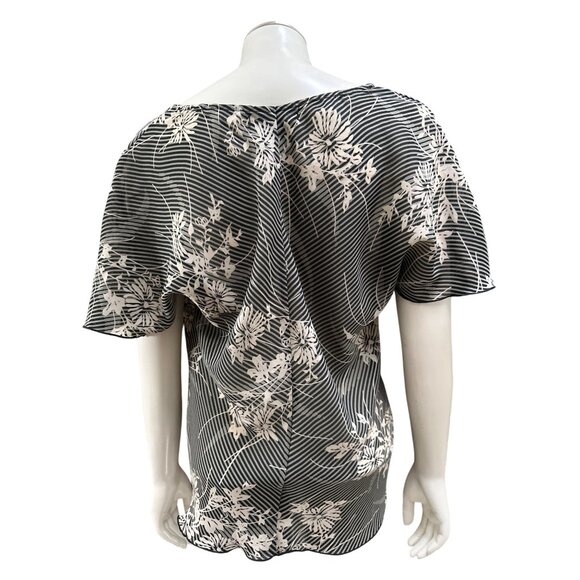 Jonathan Martin Studio Vintage Size 12 Black White Floral Wrap Blouse City Chic - Picture 4 of 8